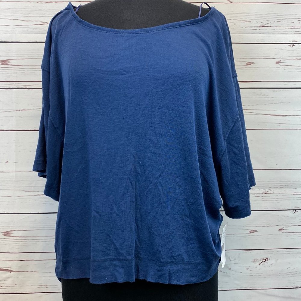 Free People Ink Blue Short Sleeve Tee Shirt Blouse